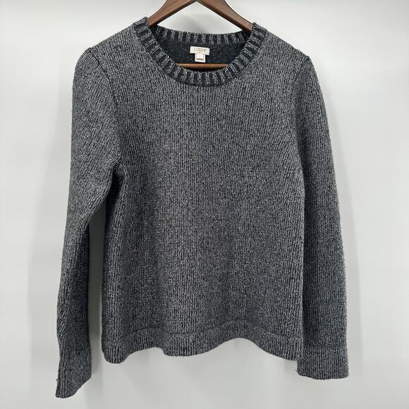 J Crew Sweater Womens Large Gray Sliver Metallic Ribbed Shiny Sparkle Crew Wool - Picture 1 of 12